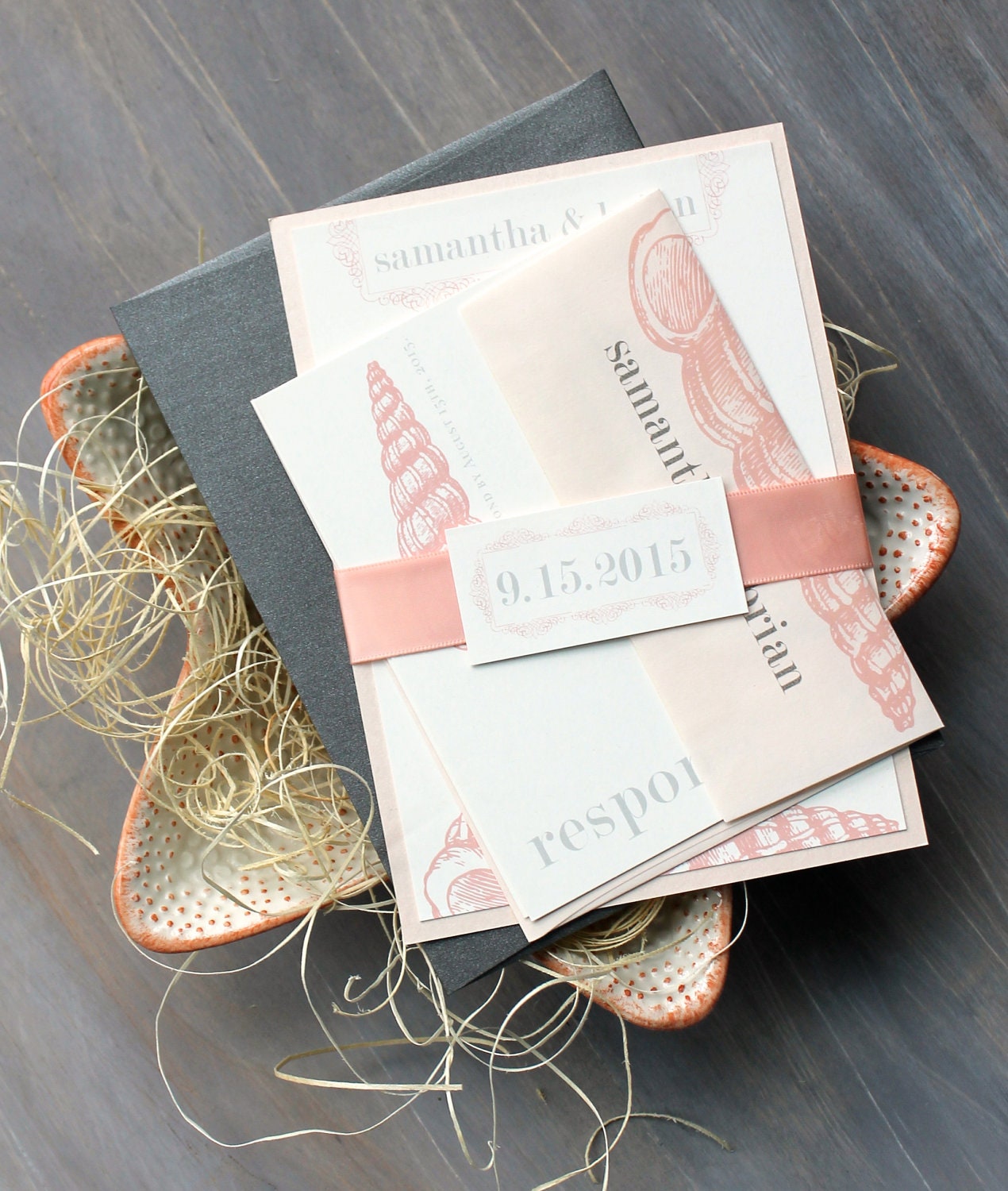 Beach Romance - Destination, Beach Wedding Invitations, Mad Lib RSVP Card, Pink, Gray - Purchase for a Sample