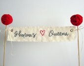 Rose Pom Pom Cake Topper- personalized banner with bride groom names or initials for wedding, anniversay, birthday