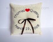 Circle Of Love with heart ring bearer pillow with couple's name and special date hand embroidered in a circle  by Petite25