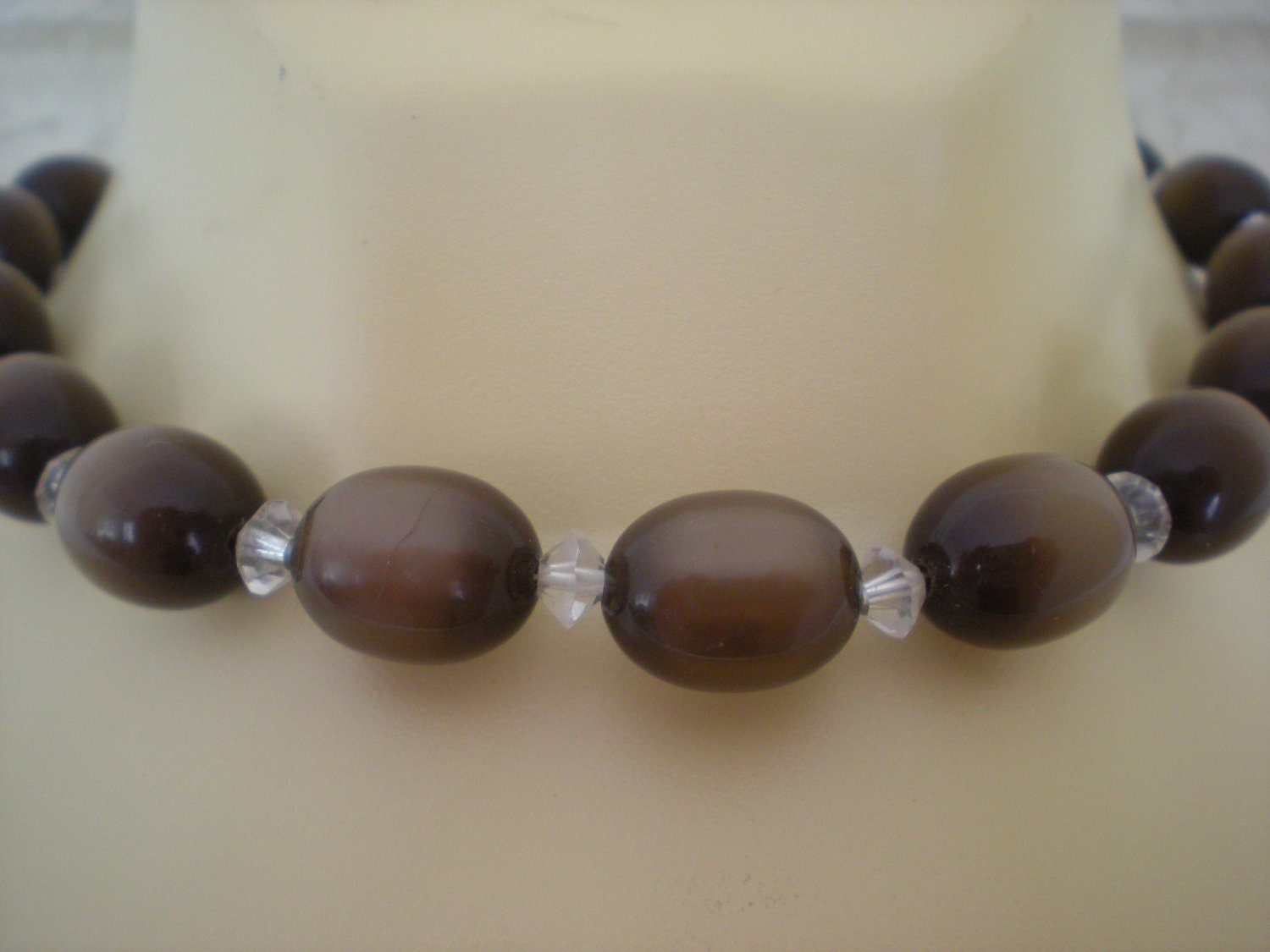 Clearance Sale, 1950s Brown Moon Glow and Crystal Beaded Choker Necklace