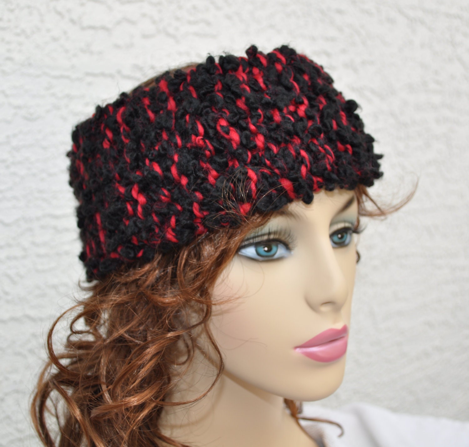 Black and Red Extra Wide Crocheted Headband