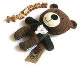 Stuffed bear teddy bear rag doll bear soft toy plushie softie handmade toy brown emerald green bear with cat 25 cm 9.8"