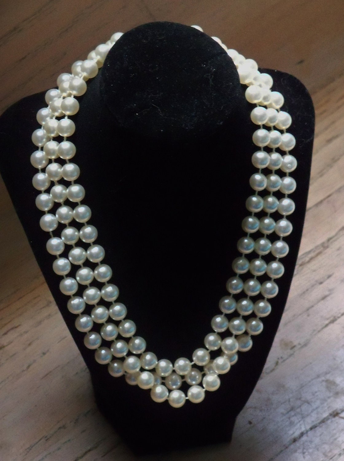 Vintage Faux Pearl Necklace 3 Strand Wedding Bridal Bride Holiday Special Occasion Gift