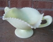 Fenton Satin Custard Glass Candy Dish Compote Fruit Design