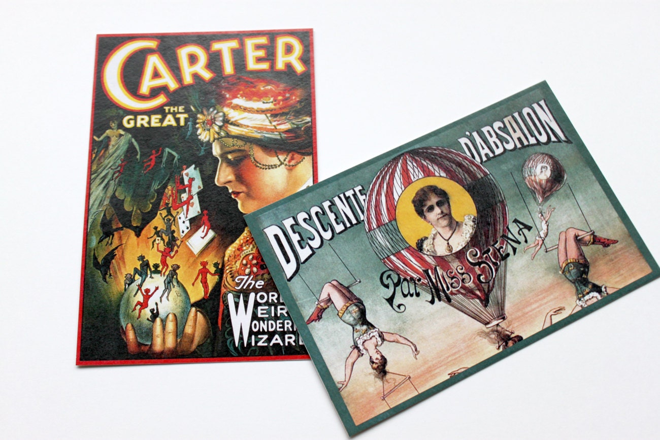 Postcard set, Vintage inspired, The Circus, set of 8 postcards