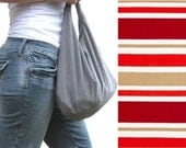 Large Purse. Hobo Bag in red, khaki tan, and white stripes. Made to Order. Cross Body or Over the Shoulder. Gift for her Under 30.