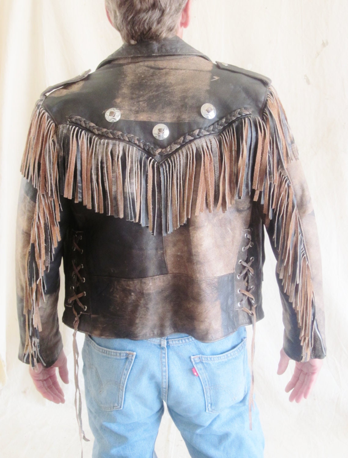 Vintage Fringed Leather Motorcycle Jacket Coat Black Brown Unik Fall Trends Unisex