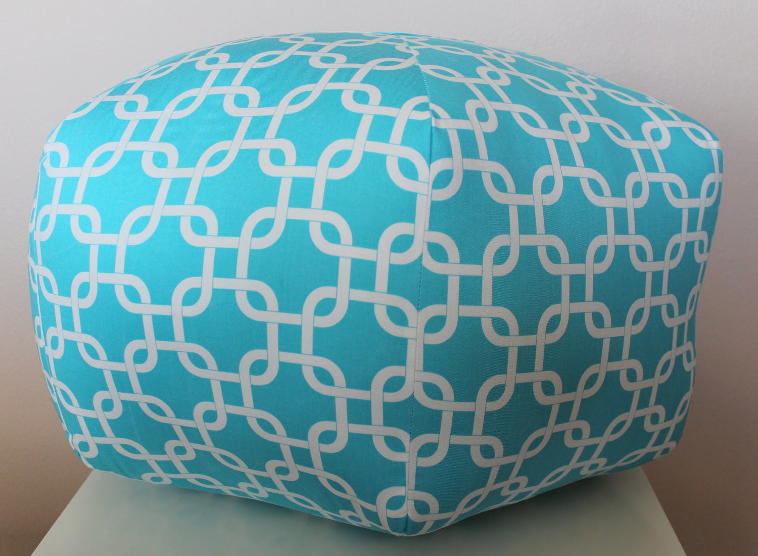 24" Ottoman Pouf Floor Pillow Aqua Gotcha Chain