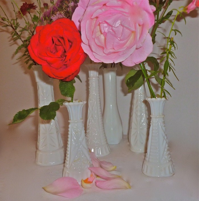 Tall White Milk Glass Vase cross unique collectible flower arrangement Victorian Anniversary Shabby Chic Vase Cottage home decor