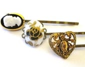 Victorian Cameo Hairpins Accessories Black Bridal Gold Bobby Pin Clips Wedding Hairpieces Handmade