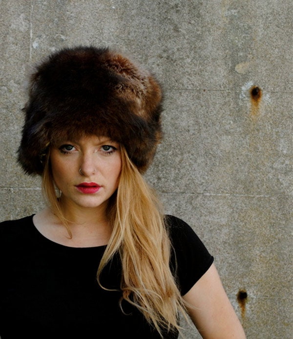 Luxury faux fur Russian hat with gold and turquoise lining. Doctor Zhivago Hat