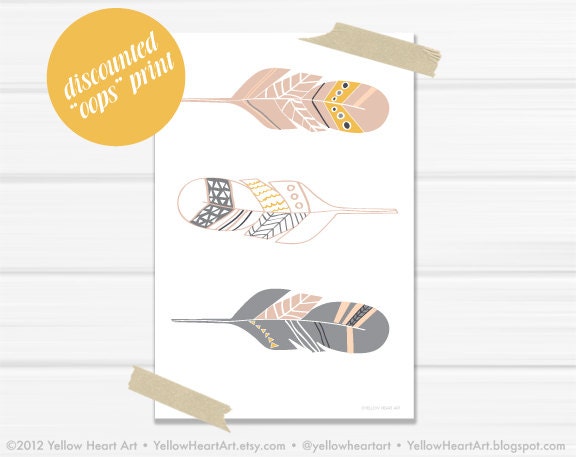 4x6 Graphic Art Print "Geometric Modern Feathers" by Yellow Heart Art in Peach, White, Gray and Mustard