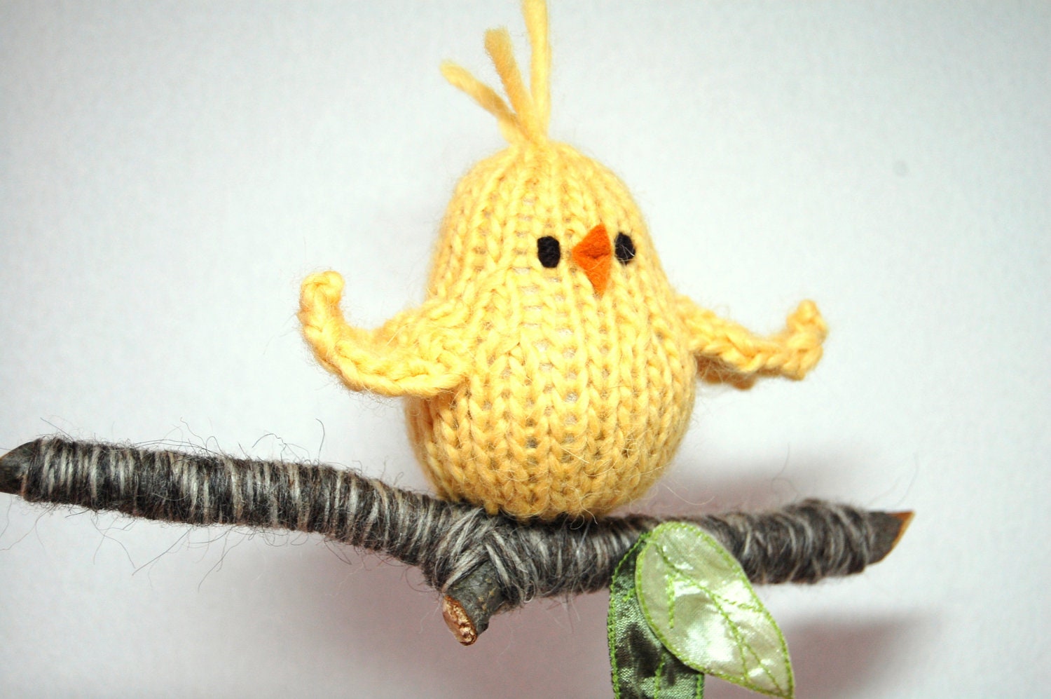 Large Yellow Bird Mobile - Ornament - Baby Nursery - Waldorf - Natural Fibers - Merino - Wool - Woodland - Blue