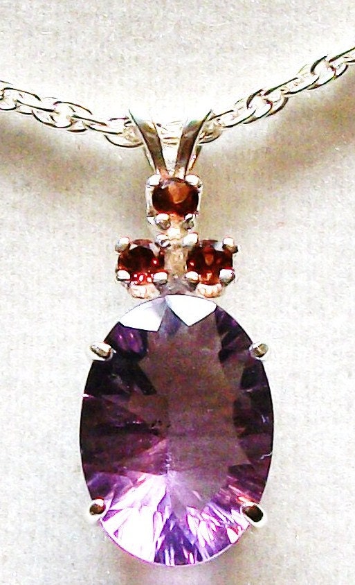 Fluorite and garnet accent pendant, w/ 18" sterling silver cable chain, gifts for her  "Lovely"