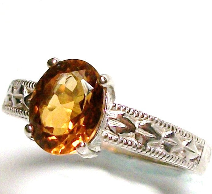 Madeira citrine engraved shank ring s7, gifts for her,     "Madeira Memories"