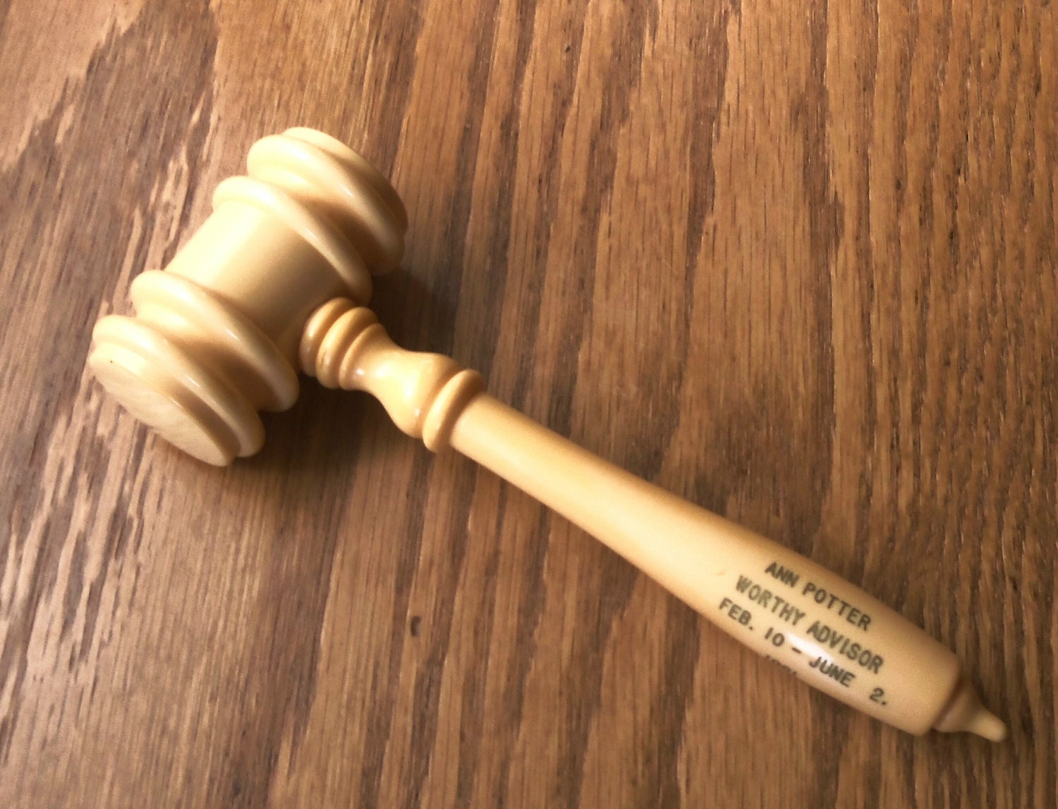 Bakelite Gavel Presentation Worthy Advisor Masonic Rainbow Girls Gavel 1960s