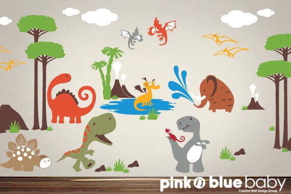 Kids Wall Decal : Dino Land Nursery Kids Wall Vinyl Decal