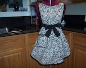 Retro Black and White Damask "Kailey" Apron in with Black Trim