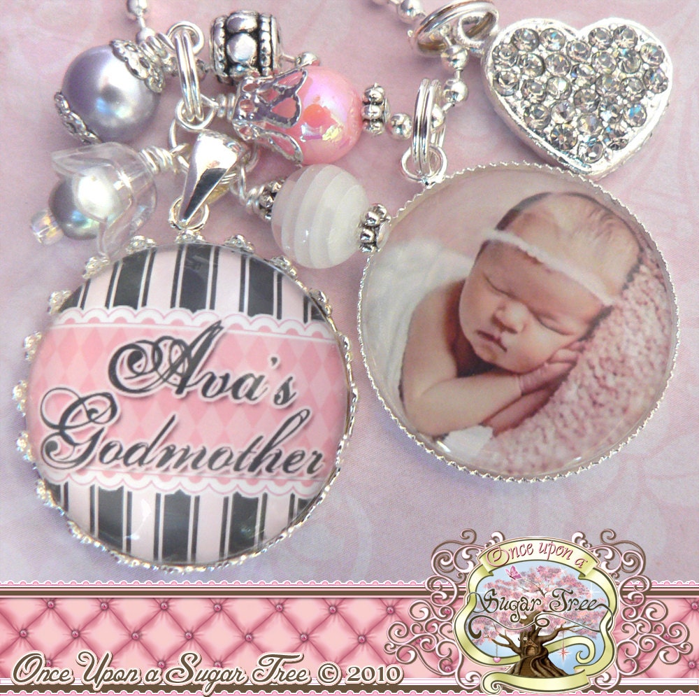 GODMOTHER NECKLACE, Glass Dome Bezel Pendant, Photo Necklace, Mother Gift, Pink Black, Grandma, Nana, Aunt, Mimi, Touch of Color