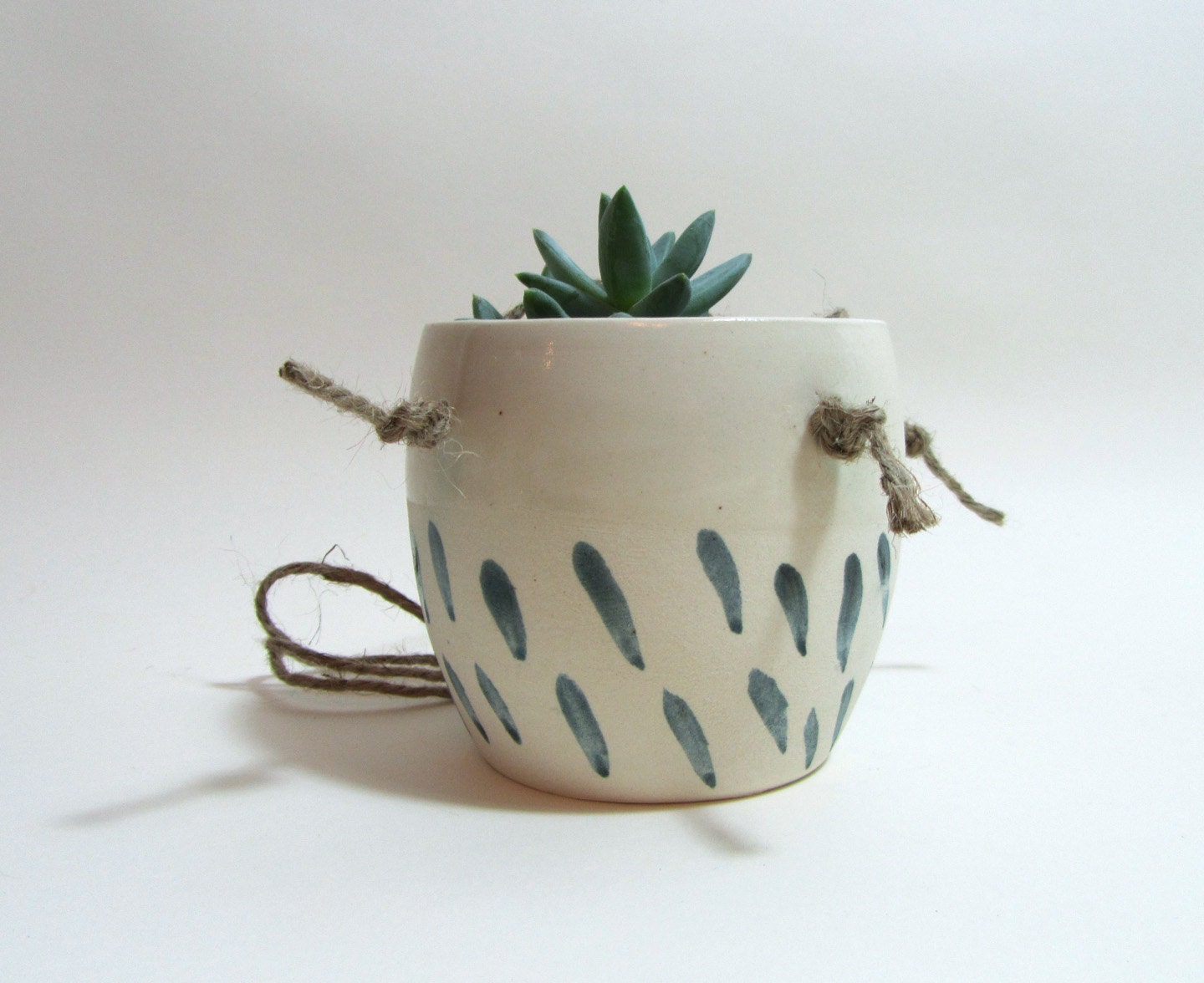 Hanging little cactus planter, clear crackle and unglazed with black dashes