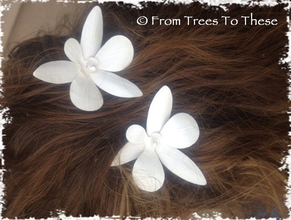 Ivory Dendrobium Orchid Hair Pins (2) paper