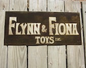 Toy Shop Sign-Handpainted Metal-Custom Made to Order Brown Cream Gold