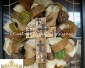 Rustic Cross Wreath with Moss and Burlap