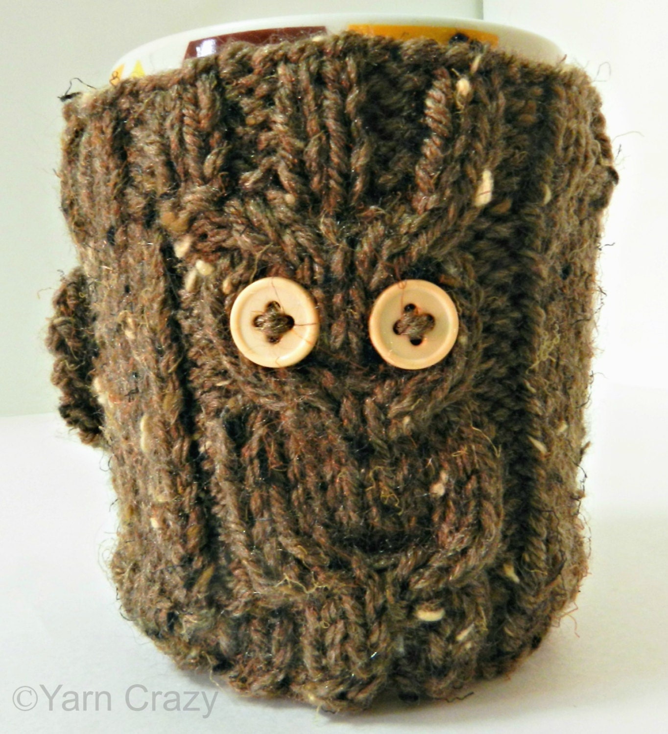 Owl Mug Cozy // Hand Knit // READY TO SHIP // Vegan Eco-Friendly Yarn // Coffee, Tea, Hot Coco