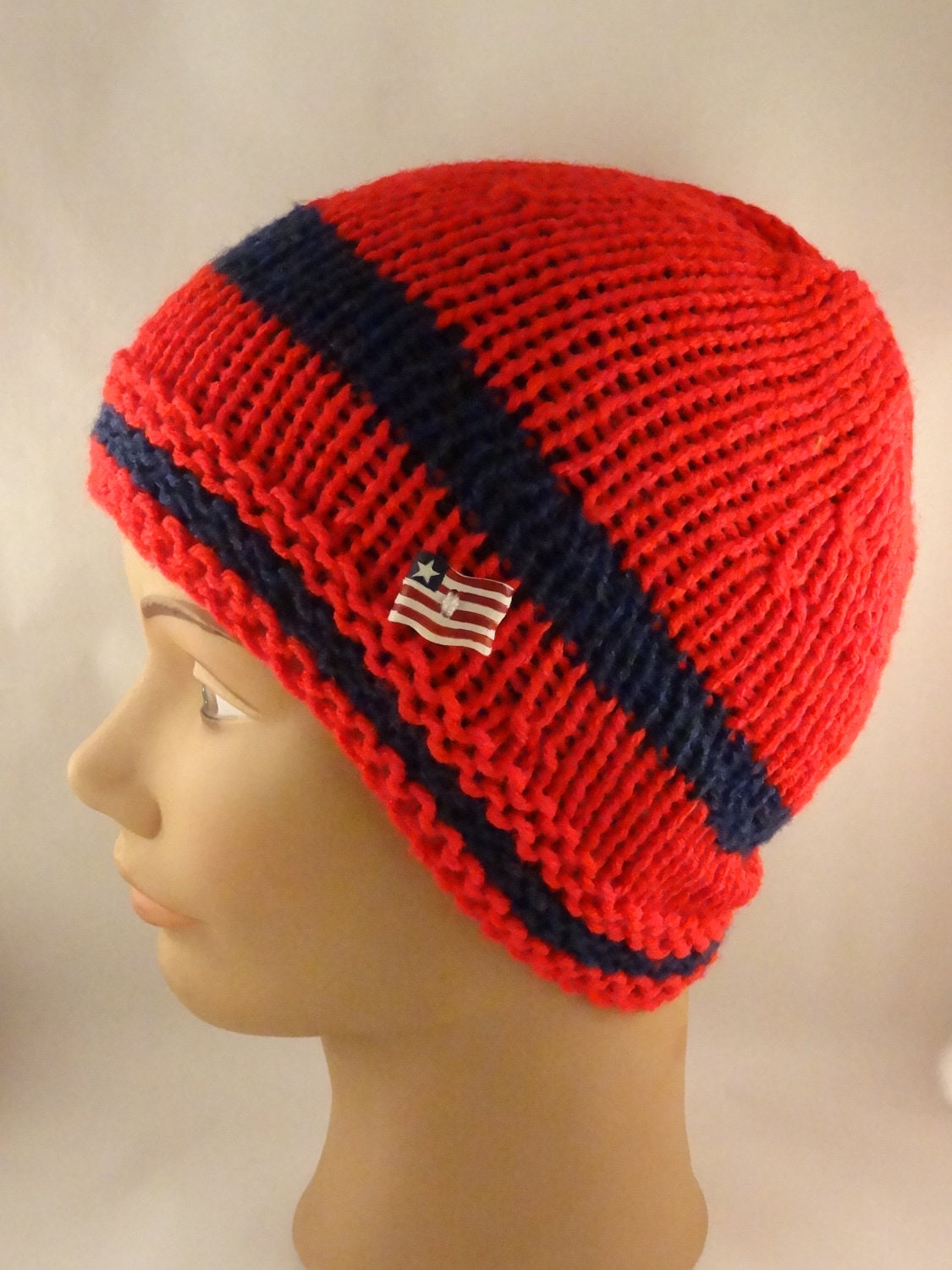 Knit  Beanie, Red and Navy knit hat, Patriotic knit hat.