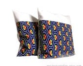Stylized Orange Camelia Decorative Pillow / Throw Cushion. Recycled Kimono Wool and New Linen. 20x20'' (50cm).
