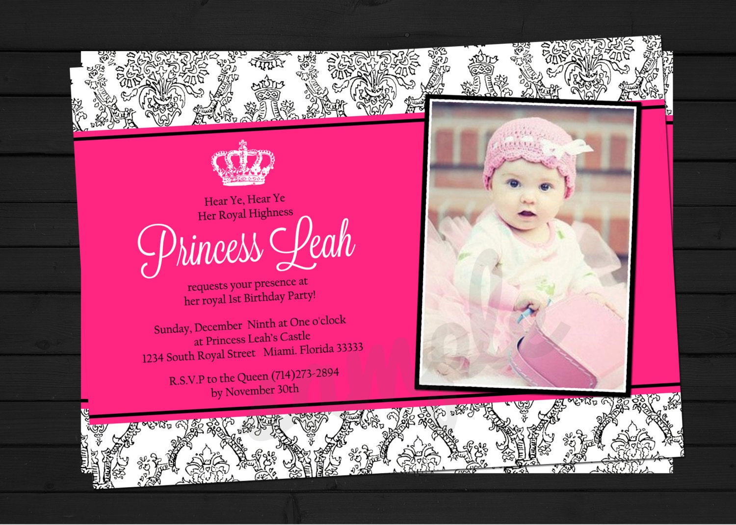 Little Princess Damask Birthday or Baby Shower Invitation Digital File YOU-PRINT Il_170x135