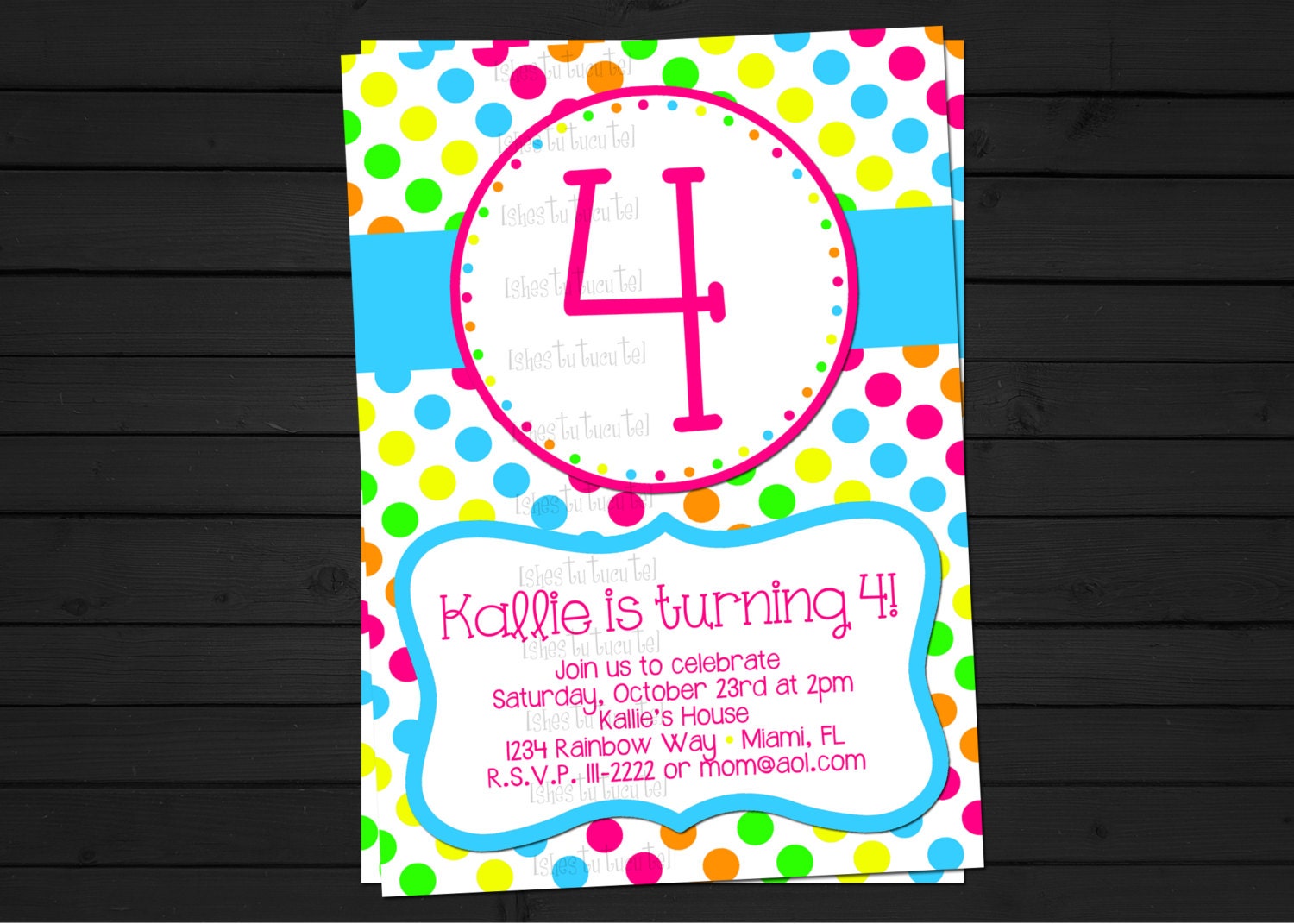 Polka Dot Rainbow Birthday Invitation Digital File YOU-PRINT Il_570xn