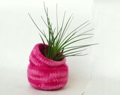 air plant holder - Felted bowl hot pink  - Cozy little storage - block color nesting wool bowls set of two