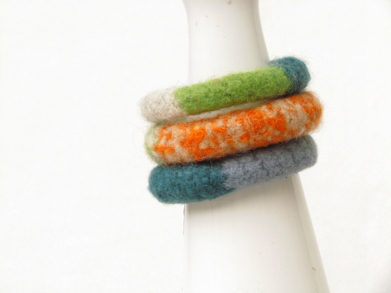 Felt bangles - green grey teal orange mustard - eco-friendly - wool - soft jewelry - CHOOSE ONE