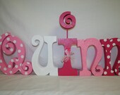 5 wood letters pink nursery letters Custom nursery letters teen gift sweet 16 centerpiece kids room childrens room decor 5 letters