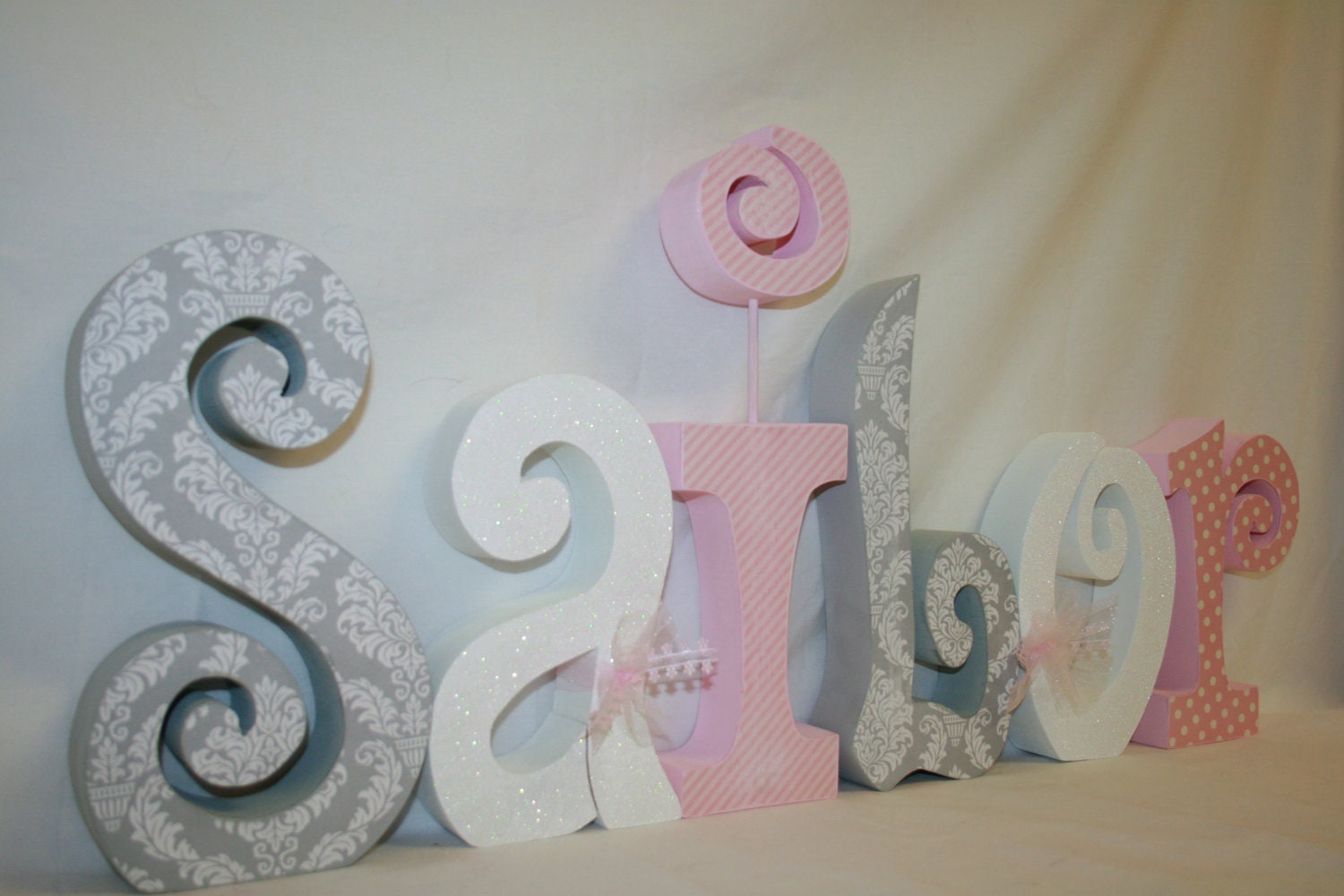 Nursery letters Baby girl wooden letters pink and gray damask room decor wooden letters baby name letters nursery decor unique gift