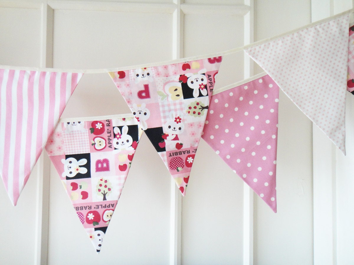 NEW Baby Bunting, Fabric Banners, Garlands, Easter, Apple, Rabbit, Pink Shade - 3 yards (Ready to ship)