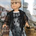 American Girl Doll Clothes -- Regency Style Light Blue Satin Dress with Vintage Black Lace Overlay & Shawl with Beaded Edge -- C48