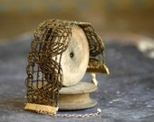 Genuine Antique Gold Passementerie Trim Ribbon Bracelet, Bronze and Gold tones in wide band