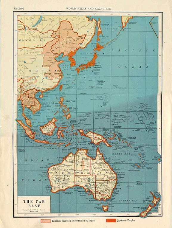 EUROPE and the MEDITERRANEAN  The Far East 1935 Map Double-Sided Colliers Atlas Book Page