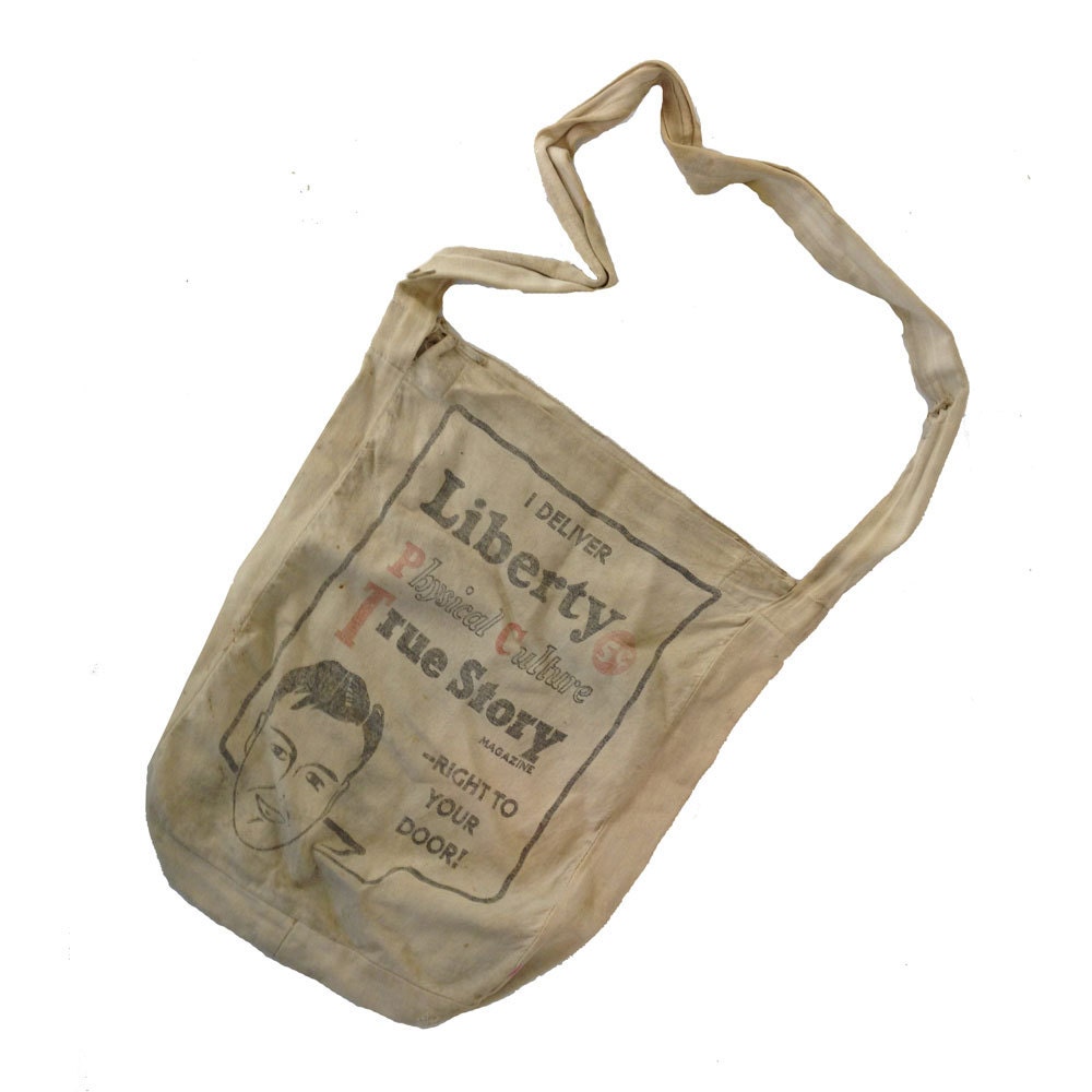 1940s Magazine Delivery Bag / Canvas Tote / Double-sided Tote Bag