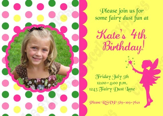 DIY Woodland Fairy 4 Birthday Party PRINTABLE photo Invitation 5x7 4x6 pink green yellow GIRL Il_570xn