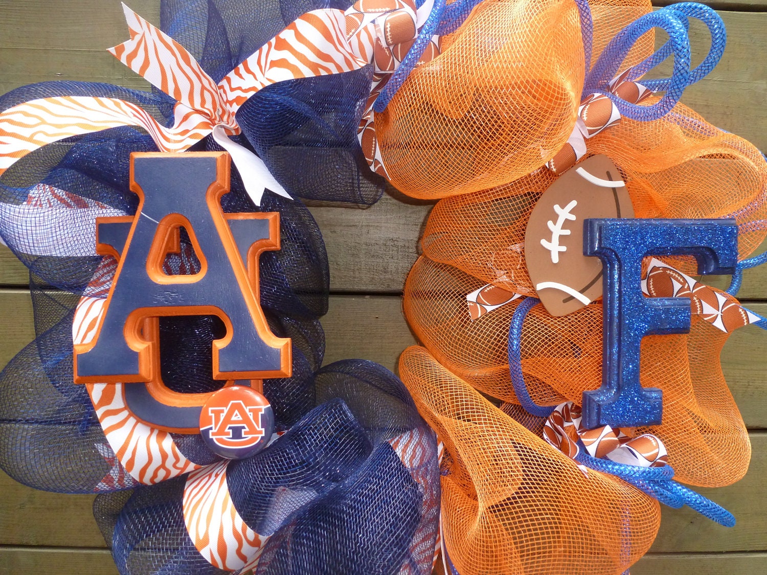 Auburn Tigers and Florida Gators house divided mesh wreath
