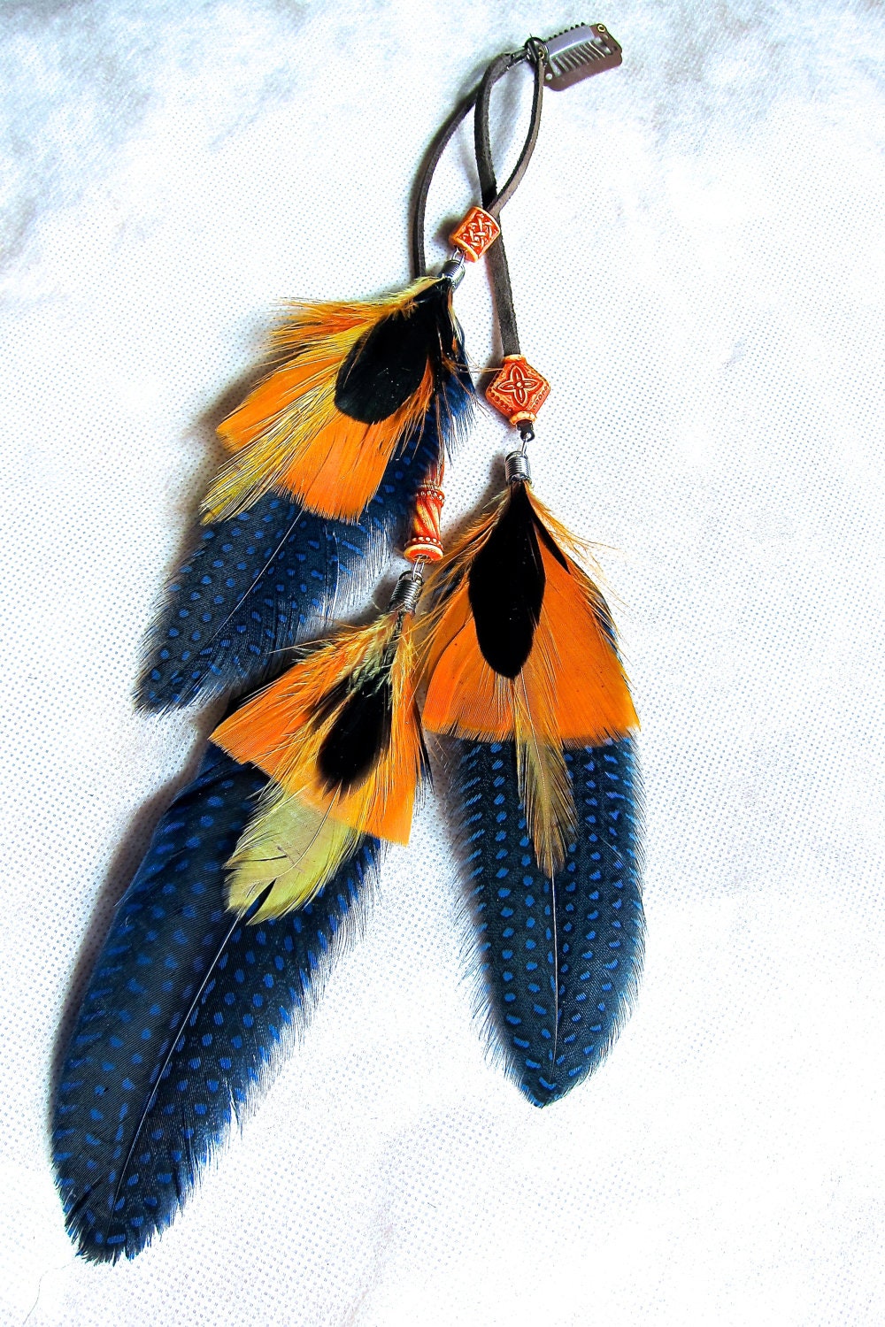 Feather Extension clip or Single Feather Earring "Sunrise"