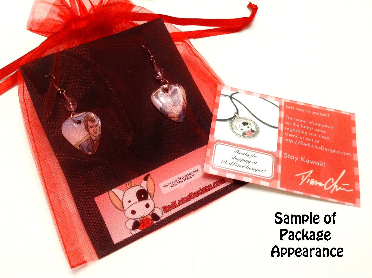 CUSTOM ORDER Guitar Pick Earrings - Character or Photo of your choice - Free Domestic Shipping