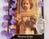 Handmade Holy Infant of Prague Chaplet, Natural Amethyst Beads, Sacred Heart