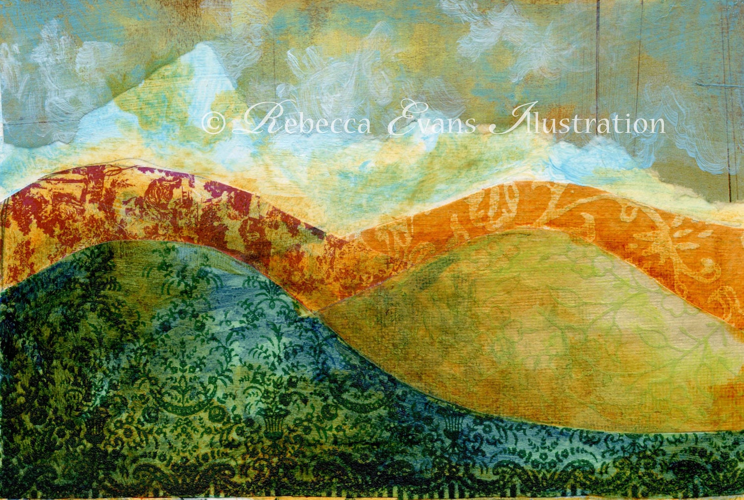 Morning Mountains, Print, Collage of paper and Acrylic