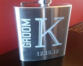 Etched Groom and Groomsman flask, 6 ounce, stainless steel personalized flask.  Groomsmen and Best Man gift