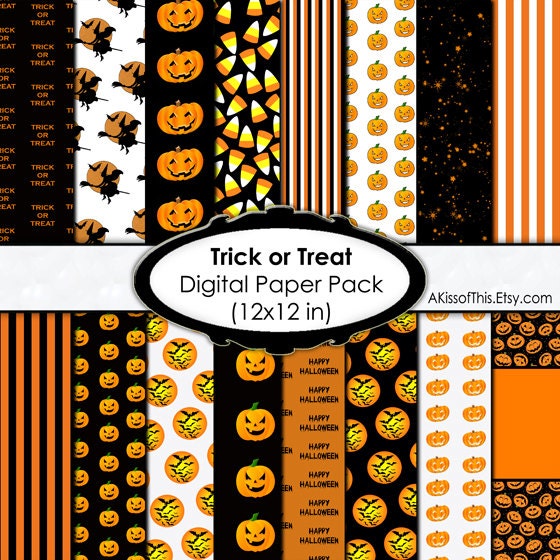 Halloween Trick or Treat - Digital Paper Pack - 12x12 Inch Scrapbook Pages