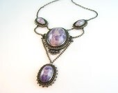 Antique Amethyst Necklace Etruscan Revival Natural Cabochons European Silver Festoon c 1900